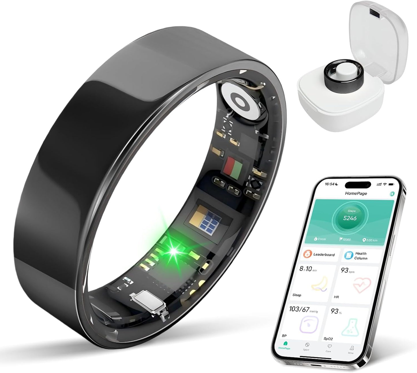 Smart Ring for Health Tracking - Sleep and Exercise Monitor, Compatible with iOS & Android, IP68 Waterproof, No Subscription Required, 5-Day Battery Life