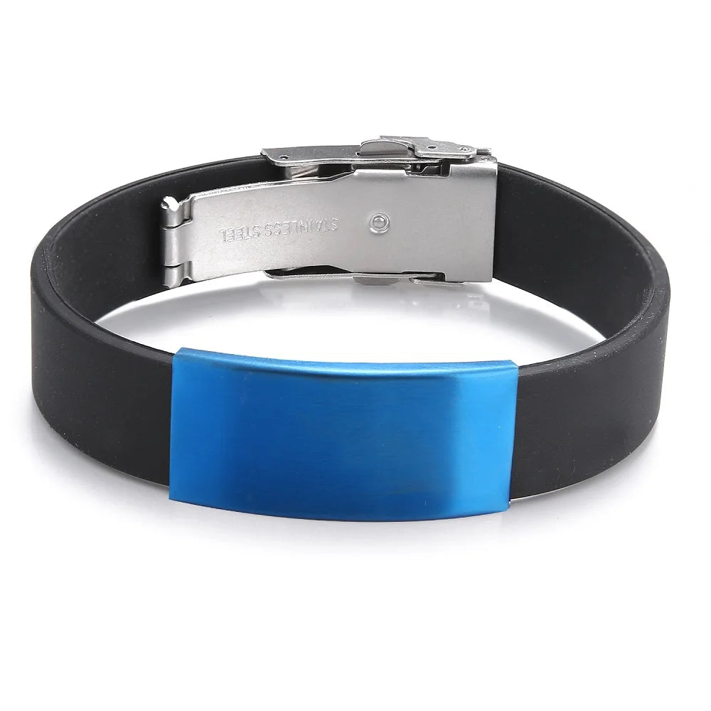 Trendy Glamour Jewelry Black Silicone Bracelet Unisex Vintage Titanium Steel Rubber Charm Unisex Fashion Accessory for Men and Women