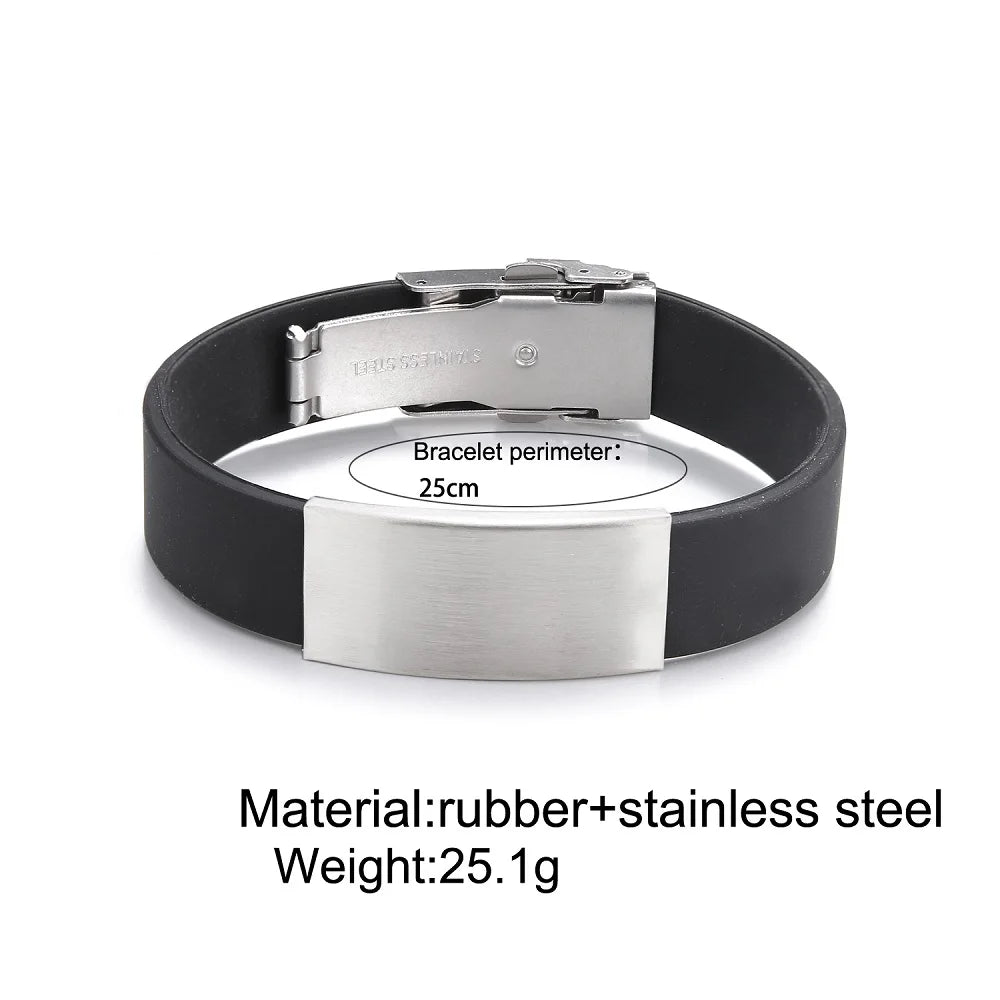 Trendy Glamour Jewelry Black Silicone Bracelet Unisex Vintage Titanium Steel Rubber Charm Unisex Fashion Accessory for Men and Women