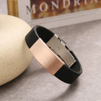 Trendy Glamour Jewelry Black Silicone Bracelet Unisex Vintage Titanium Steel Rubber Charm Unisex Fashion Accessory for Men and Women