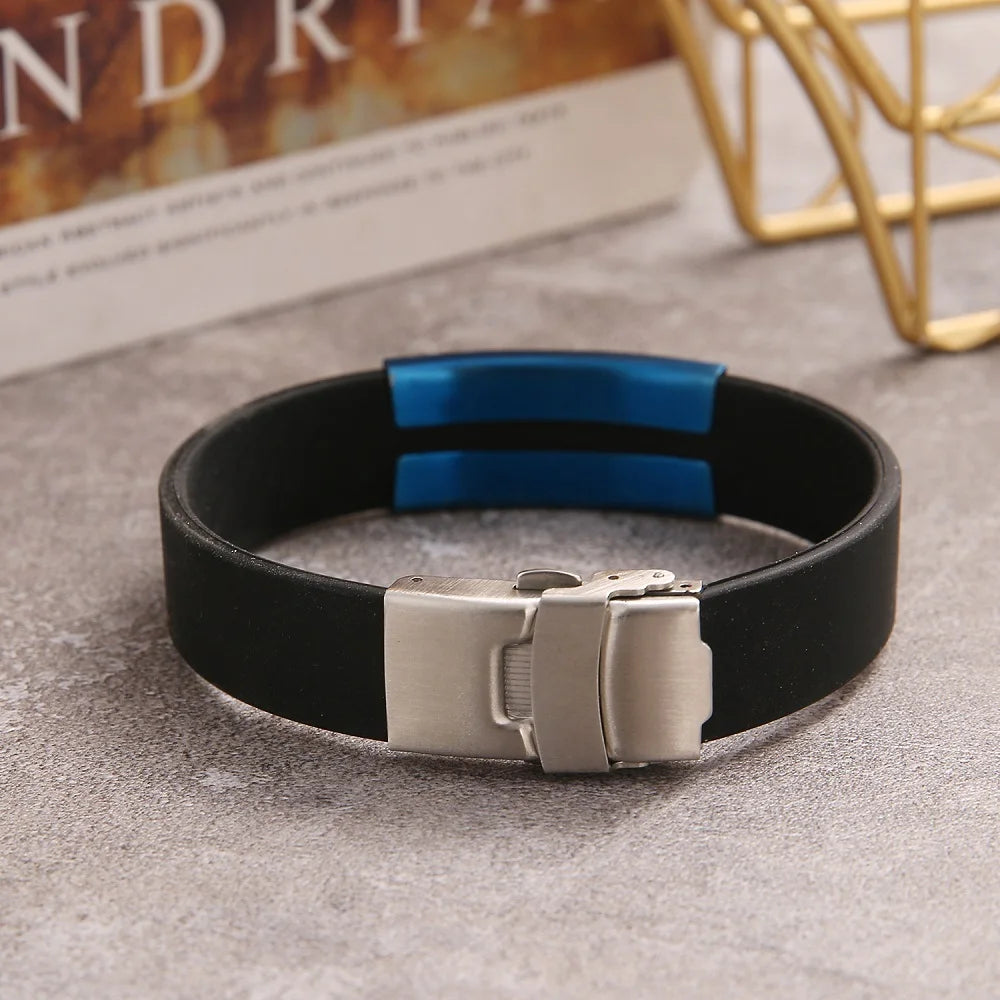 Trendy Glamour Jewelry Black Silicone Bracelet Unisex Vintage Titanium Steel Rubber Charm Unisex Fashion Accessory for Men and Women