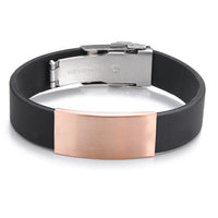 Trendy Glamour Jewelry Black Silicone Bracelet Unisex Vintage Titanium Steel Rubber Charm Unisex Fashion Accessory for Men and Women