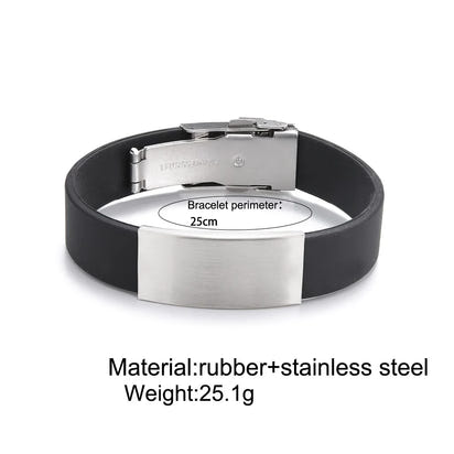 Trendy Glamour Jewelry Black Silicone Bracelet Unisex Vintage Titanium Steel Rubber Charm Unisex Fashion Accessory for Men and Women