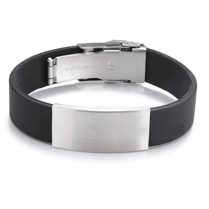 Trendy Glamour Jewelry Black Silicone Bracelet Unisex Vintage Titanium Steel Rubber Charm Unisex Fashion Accessory for Men and Women