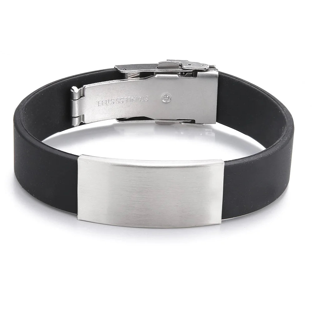 Trendy Glamour Jewelry Black Silicone Bracelet Unisex Vintage Titanium Steel Rubber Charm Unisex Fashion Accessory for Men and Women