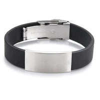 Trendy Glamour Jewelry Black Silicone Bracelet Unisex Vintage Titanium Steel Rubber Charm Unisex Fashion Accessory for Men and Women