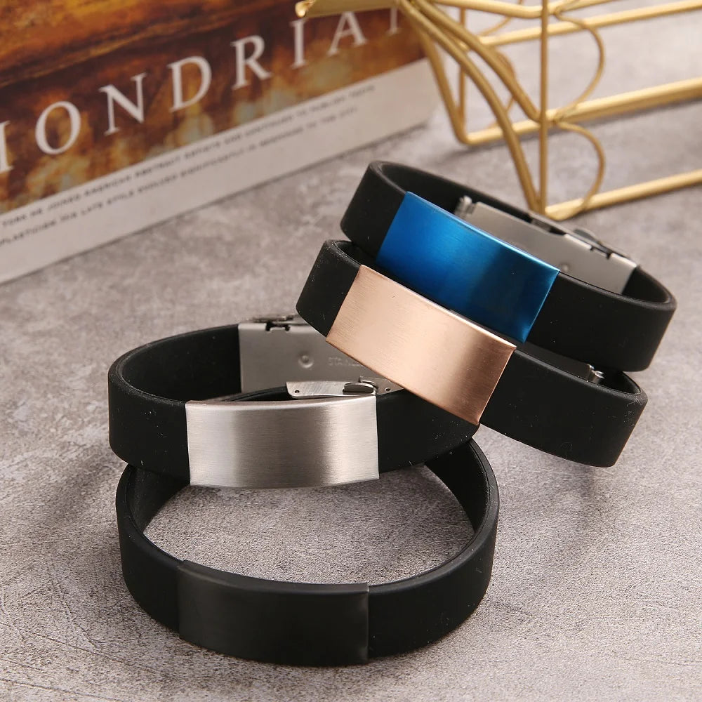 Trendy Glamour Jewelry Black Silicone Bracelet Unisex Vintage Titanium Steel Rubber Charm Unisex Fashion Accessory for Men and Women