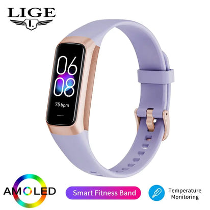 LIGE AMOLED Smart Watch for Men 2023 Heart Rate Blood Pressure Tracker Waterproof Fitness Sport Bracelet Compatible with Android & iOS