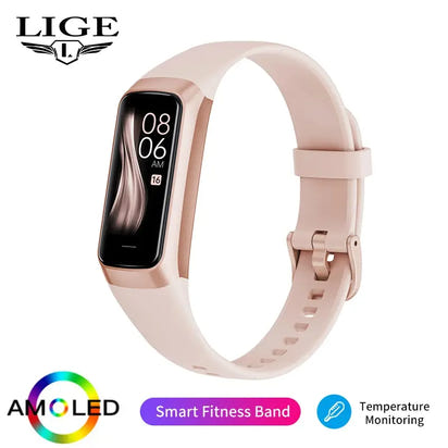 LIGE AMOLED Smart Watch for Men 2023 Heart Rate Blood Pressure Tracker Waterproof Fitness Sport Bracelet Compatible with Android & iOS