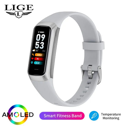 LIGE AMOLED Smart Watch for Men 2023 Heart Rate Blood Pressure Tracker Waterproof Fitness Sport Bracelet Compatible with Android & iOS