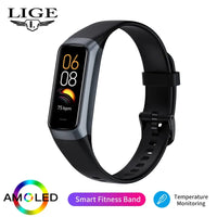 LIGE AMOLED Smart Watch for Men 2023 Heart Rate Blood Pressure Tracker Waterproof Fitness Sport Bracelet Compatible with Android & iOS